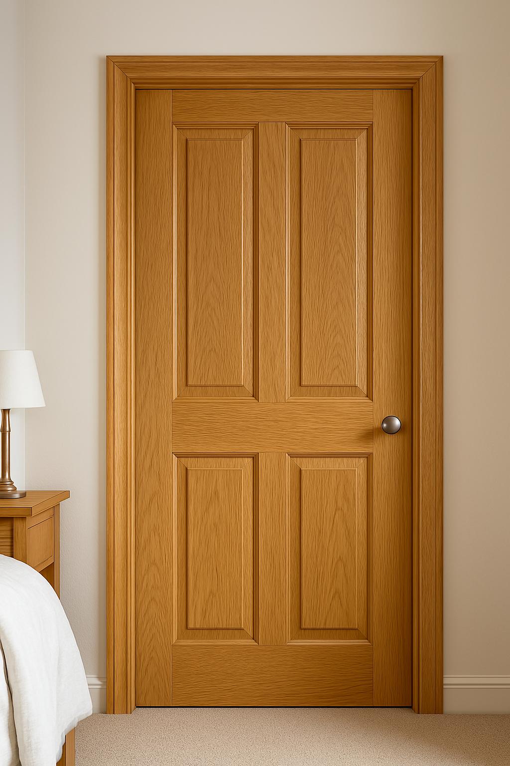 Cửa phòng ngủ được làm bằng gỗ sồi Mỹ chắc chắn, đẹp mắt (Nguồn: sưu tầm)