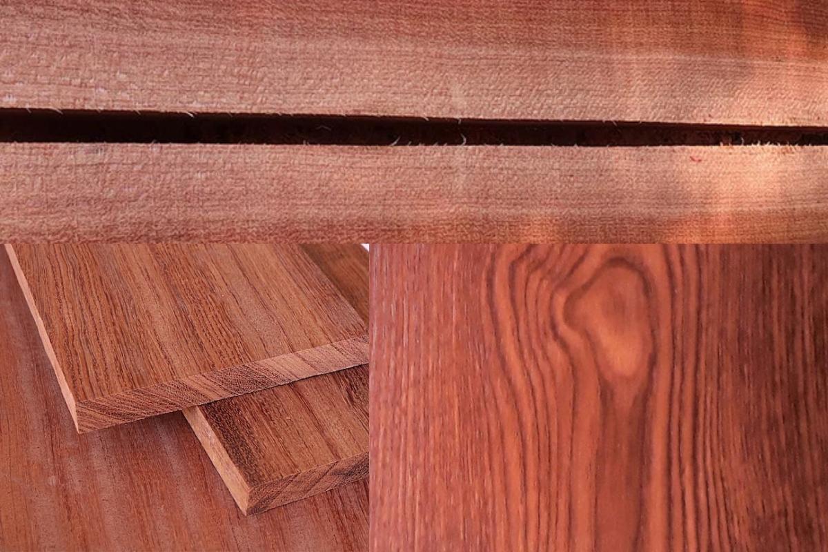Vân gỗ thẳng nét, với tông màu đỏ nâu đẹp mắt, sang trọng (Nguồn: sưu tầm)