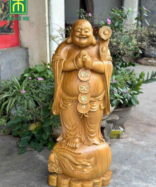 Tượng Di Lặc chúc phúc gỗ cẩm vàng cao 1m ngang 40 sâu 35