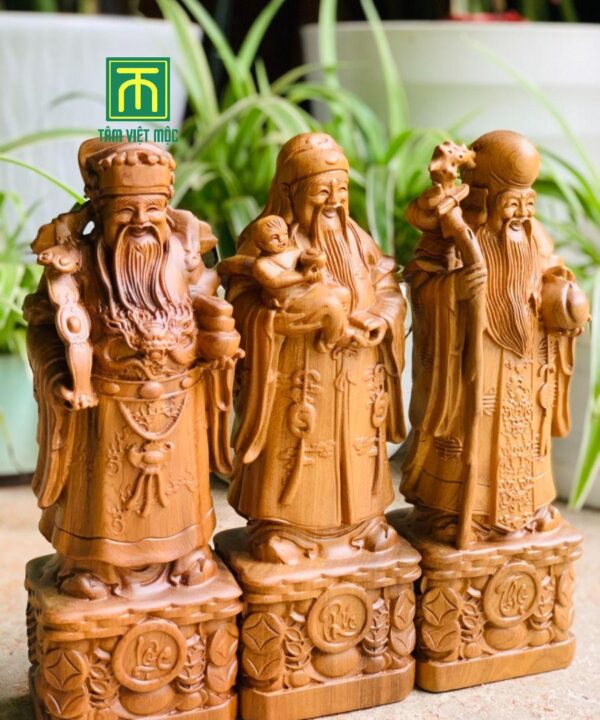 Tượng tam đa khắc chữ phúc lộc thọ gỗ bách xanh cao 32 ngang 9 sâu 7 1
