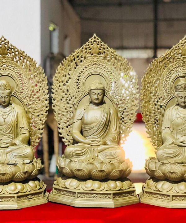 Bộ tượng phật tây phương tam thánh gỗ cẩm vàng cao 90 ngang 50 sâu 50