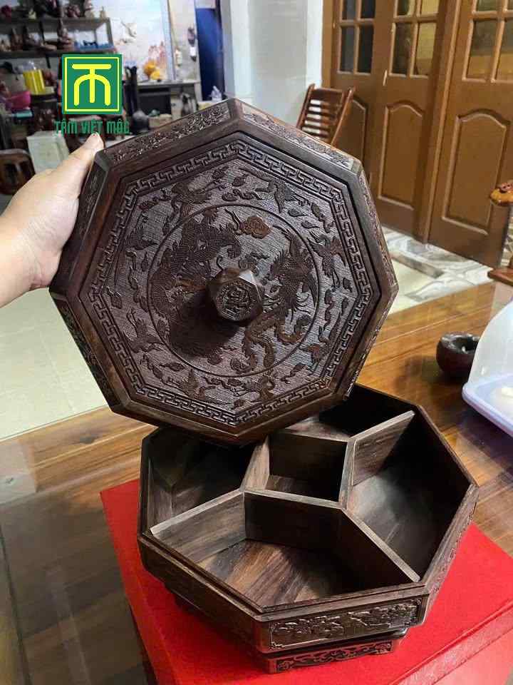 Mẫu mứt tết gỗ trắc hình lục giác giá rẻ