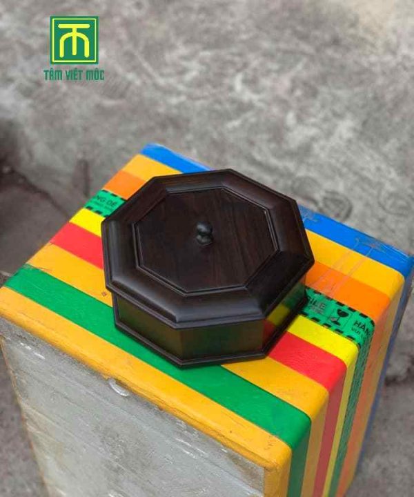 Khay đựng bánh kẹo gỗ trắc hình lục giác 5 ngăn cao 15