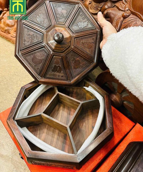 Khay đựng bánh kẹo tết 5 ngăn gỗ trắc đường kính 37 cao 20 1