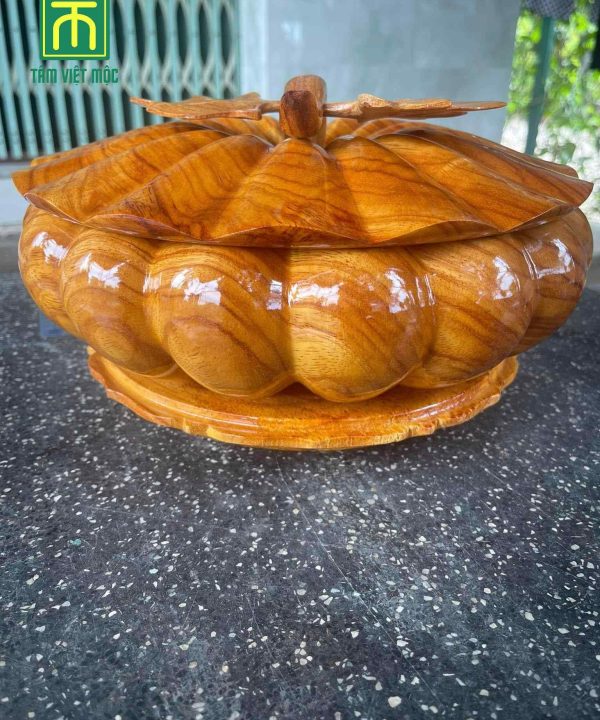 Khay đựng bánh kẹo hình quả bí ngô gỗ gõ đường kính 40 cao 33