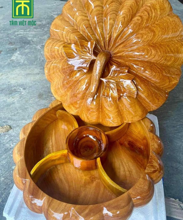 Khay đựng bánh kẹo hình quả bí ngô gỗ gõ đường kính 40 cao 33 3