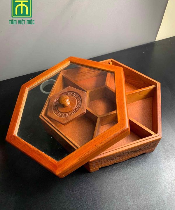 Khay trà gỗ hương nắp kính dài 33 rộng 28 cao 11
