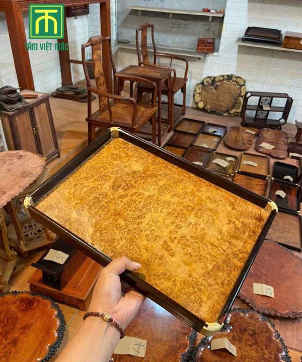 Khay trà gỗ nu sưa dài 40 rộng 25 dày 3