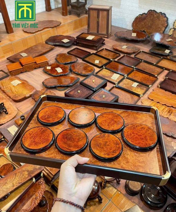 Khay trà gỗ nu hương đá kèm đế dài 40 rộng 28 dày 3
