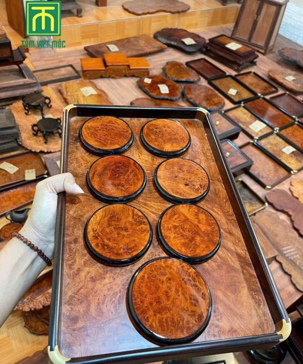 Khay trà gỗ nu hương đá kèm đế dài 40 rộng 28 dày 3 3