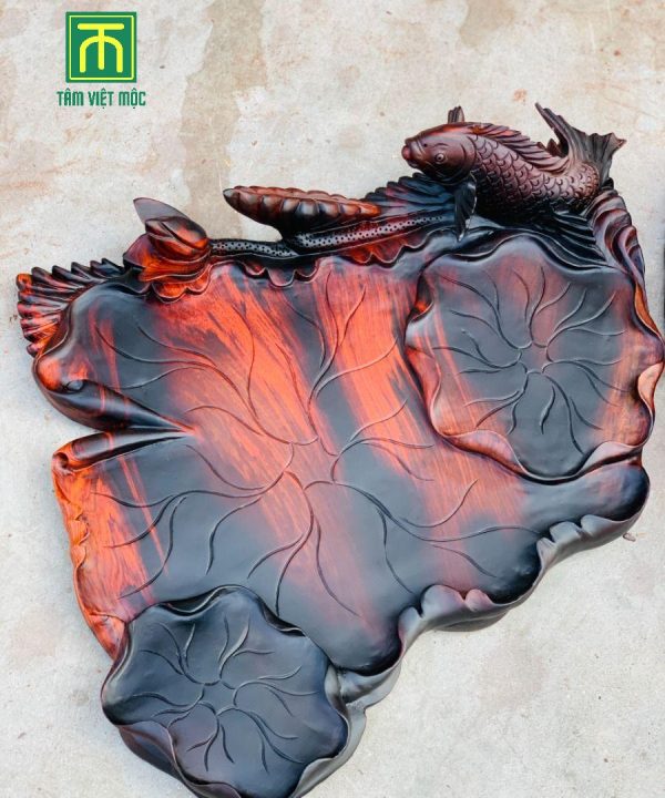 Khay trà gỗ trắc hình lá sen dài 50 rộng 33 dày 4