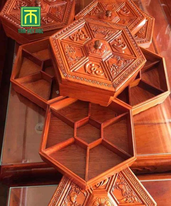 Khay đựng bánh kẹo gỗ hương phúc lộc thọ dài 31 rộng 28 cao 11