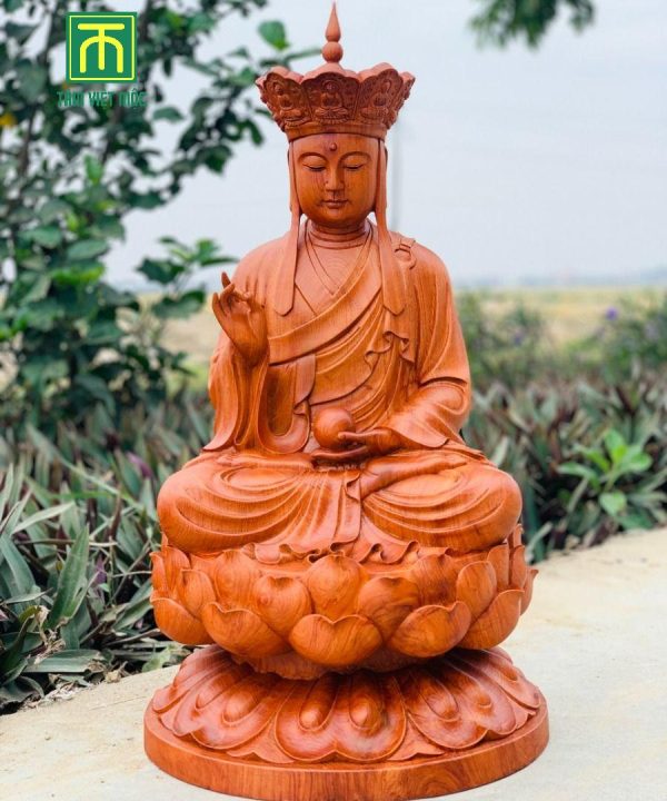 Tượng địa tạng vương gỗ hương đá cao 60 ngang 35 sâu 35