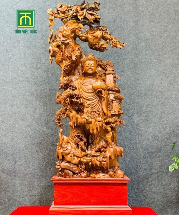Tượng nhất tâm bái phật gỗ ngọc am cao 135 ngang 55 sâu 23